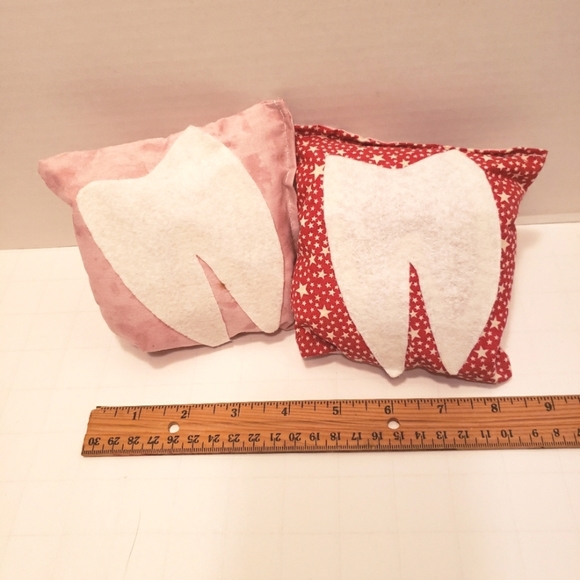 2 Handmade Tooth Fairy Pillows, Red and Pink - Picture 2 of 3